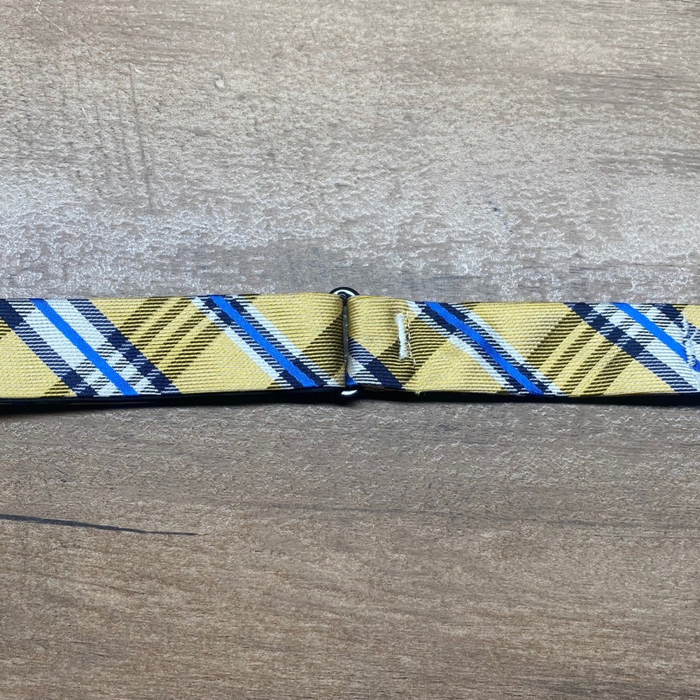 Tommy Hilfiger Mens‎ Yellow Blue Plaid Silk Self Tie Bow Tie Adjustable - Picture 5 of 6